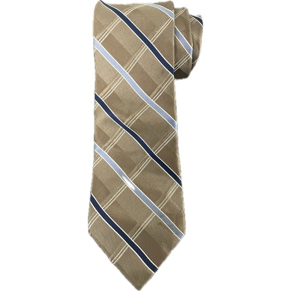 Michael‎ Kors Beige Tie with Navy & Sky Blue Stripes | Sharp & Sophisticated 🌟 - Picture 1 of 2